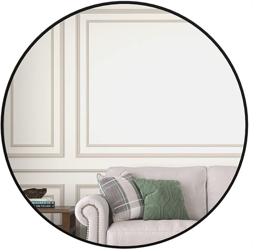 39 Inch Black Metal Framed Round Bathrrom Mirror for Wall.