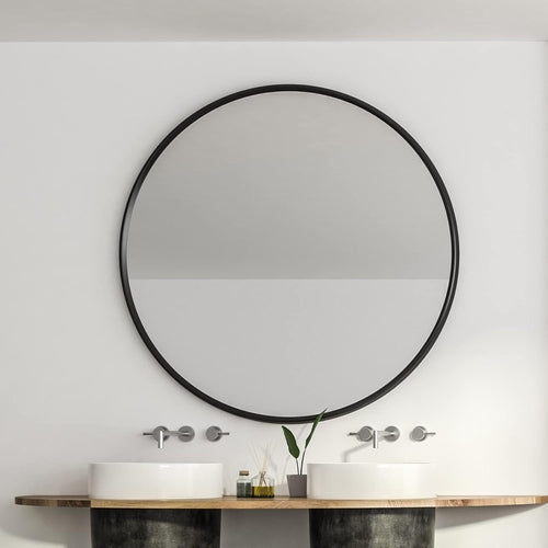 39 Inch Black Metal Framed Round Bathrrom Mirror for Wall.