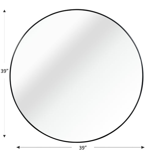 39 Inch Black Metal Framed Round Bathrrom Mirror for Wall.